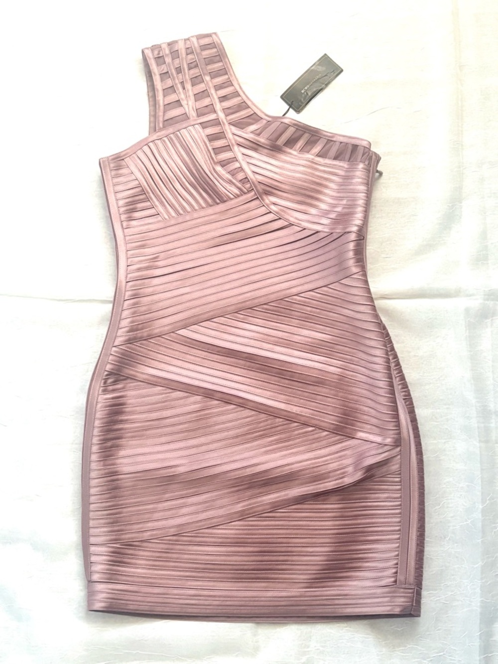 BCBG One-Shoulder Bandage Dress in Mauve